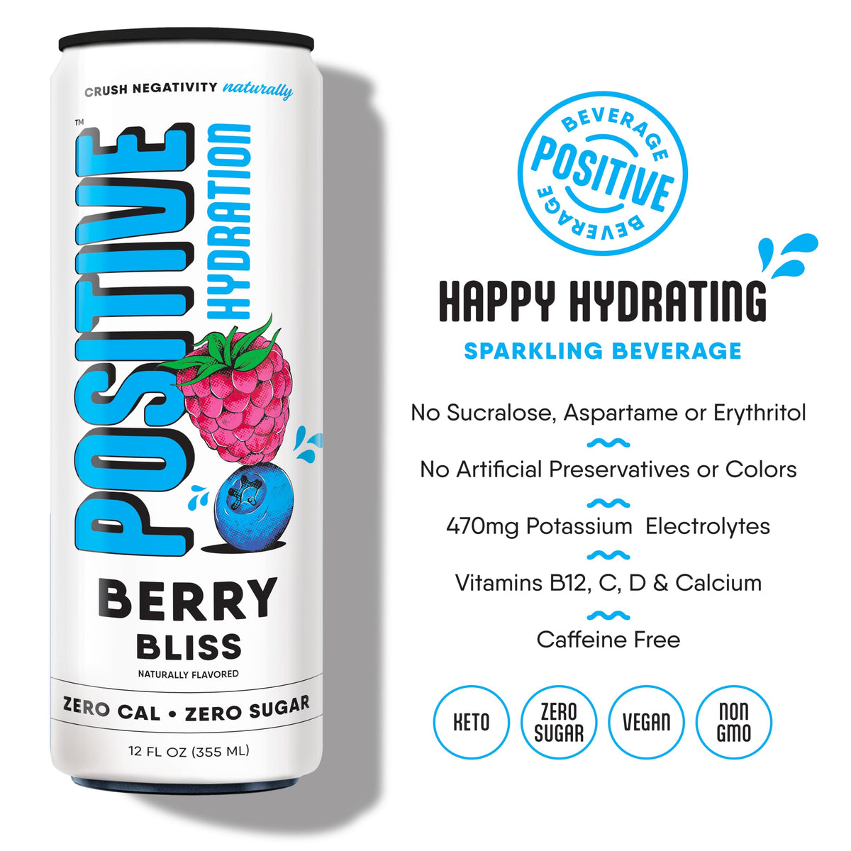 Positive Hydration Berry Bliss glass pour captures crisp berry sparkle ideal after workouts.