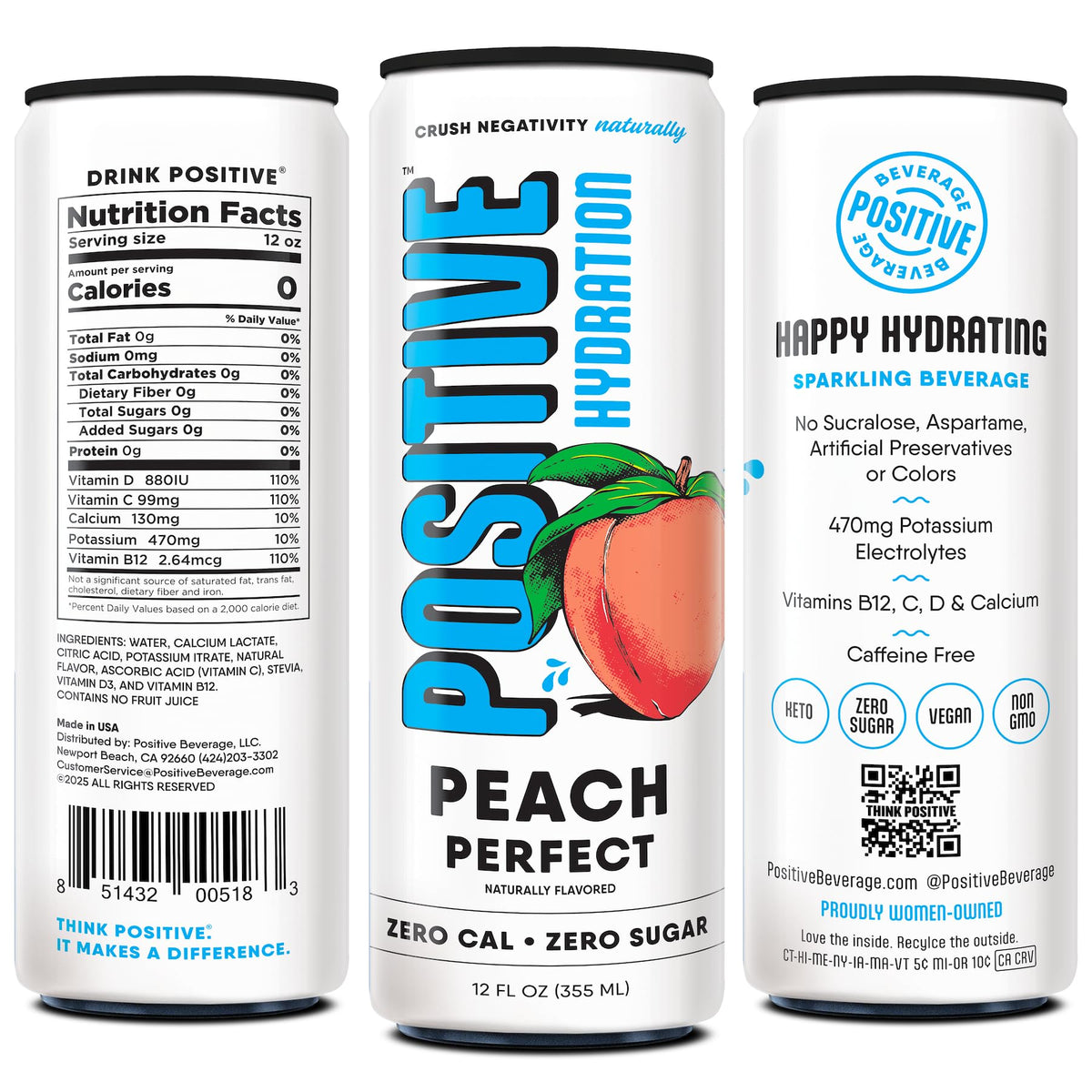 Closeup of the Positive Beverage Peach Perfect nutrition panel highlights vitamins and minerals