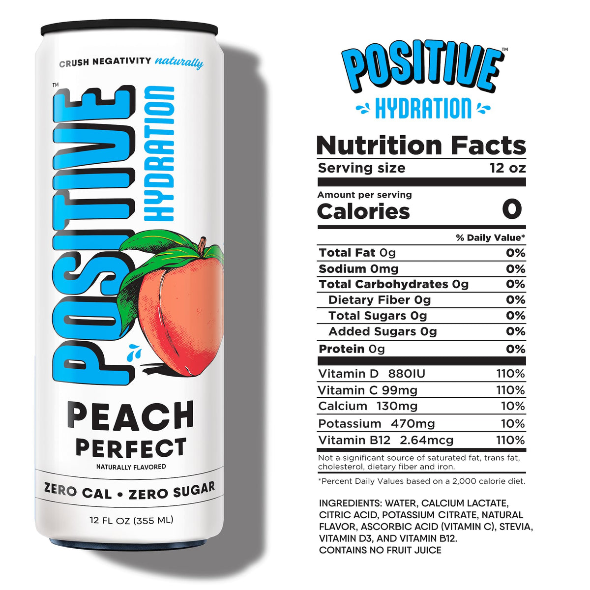 Positive Beverage Peach Perfect six-pack displayed for convenient on the go refreshment