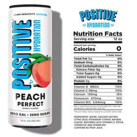 Positive Beverage Peach Perfect six-pack displayed for convenient on the go refreshment