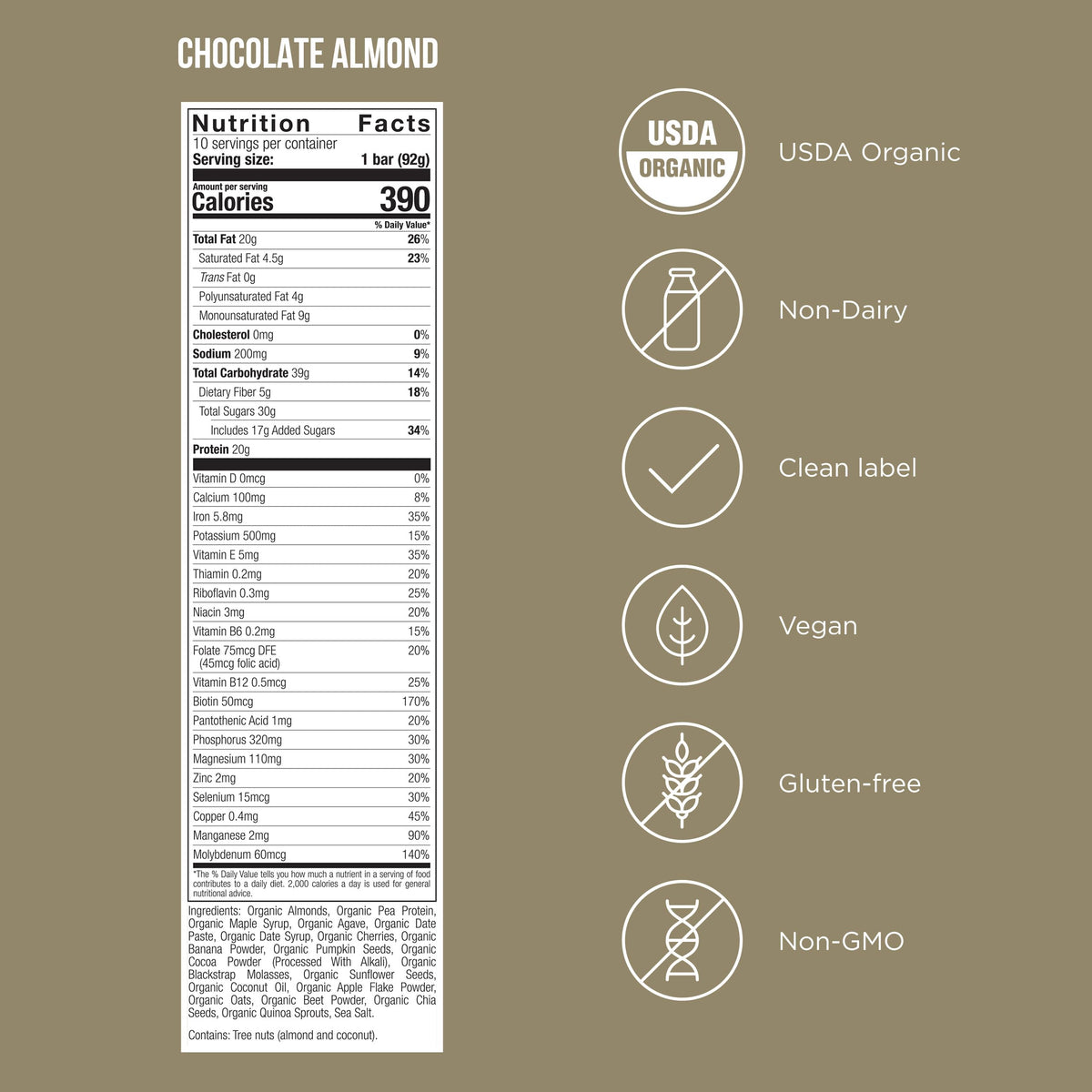 POSSIBLE Meal Bar chocolate almond closeup shows texture and protein-rich ingredients