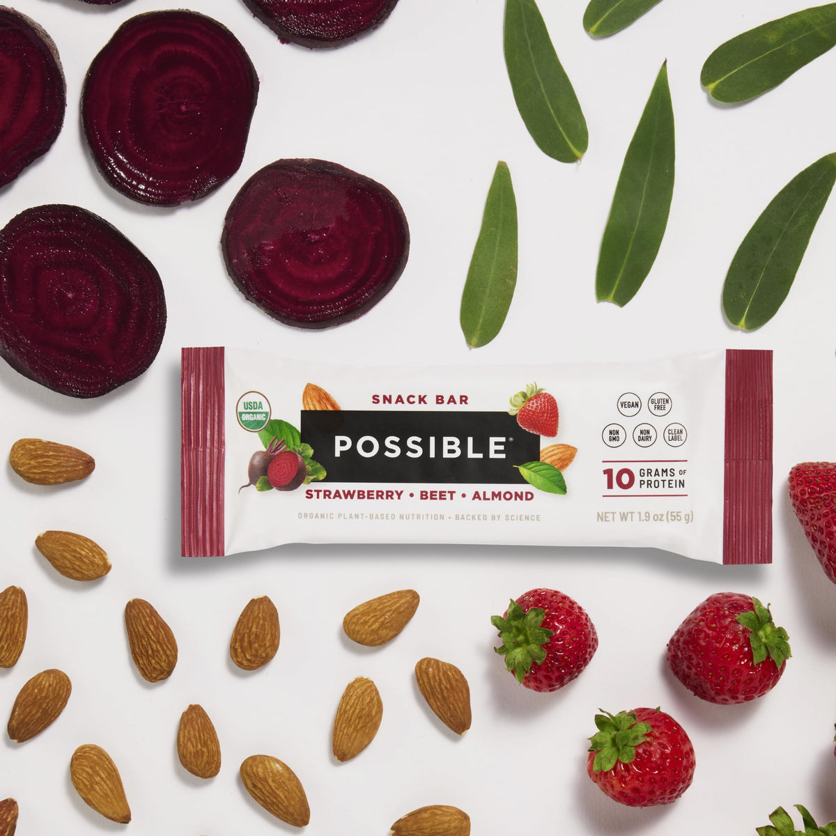 Possible Snack Bar gluten-free dairy-free label close-up emphasizes clean ingredients.