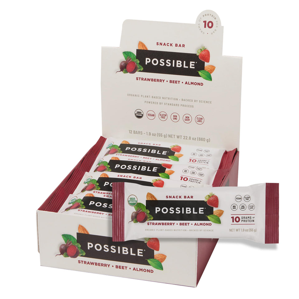Possible Snack Bar strawberry beet almond front view for on-the-go energy.