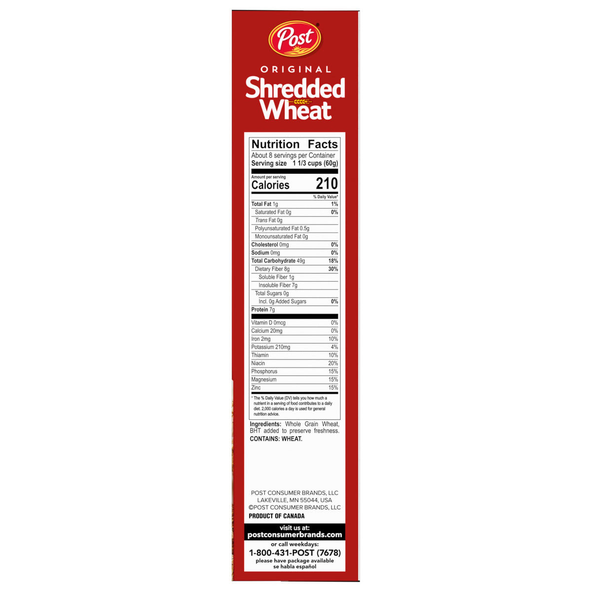 Kosher certification symbol on Post Shredded Wheat box.