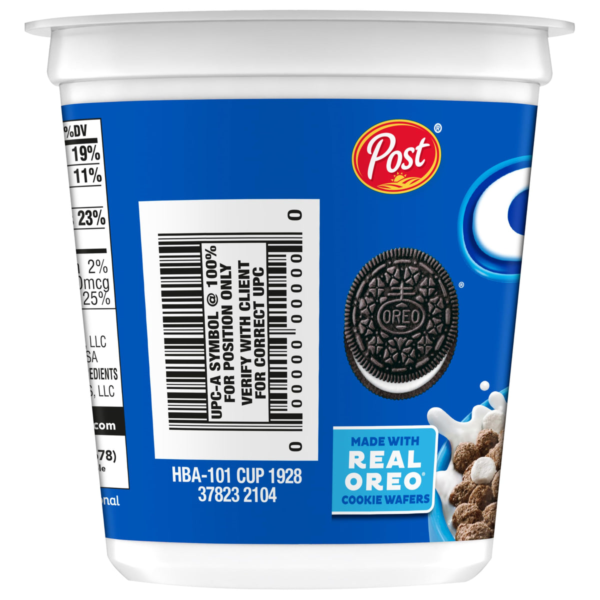 Post Oreo Puff Cereal Cup dessert base with berries and whipped cream.