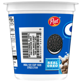 Post Oreo Puff Cereal Cup dessert base with berries and whipped cream.