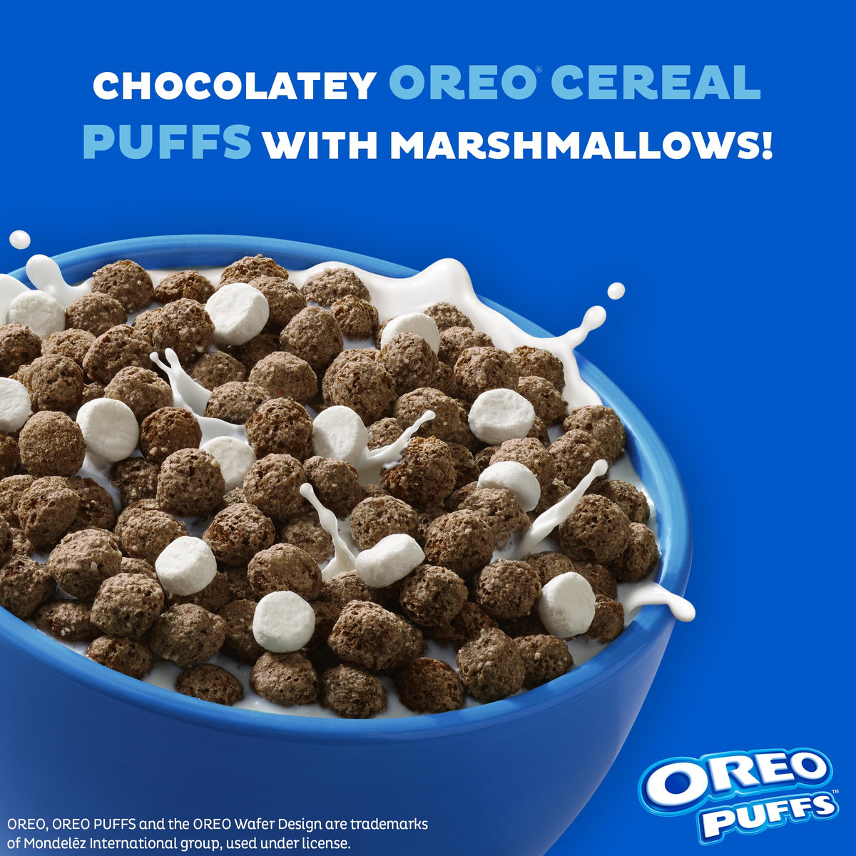 Post Oreo Puff Cereal Cup with milk poured, perfect for a fast chocolate breakfast.
