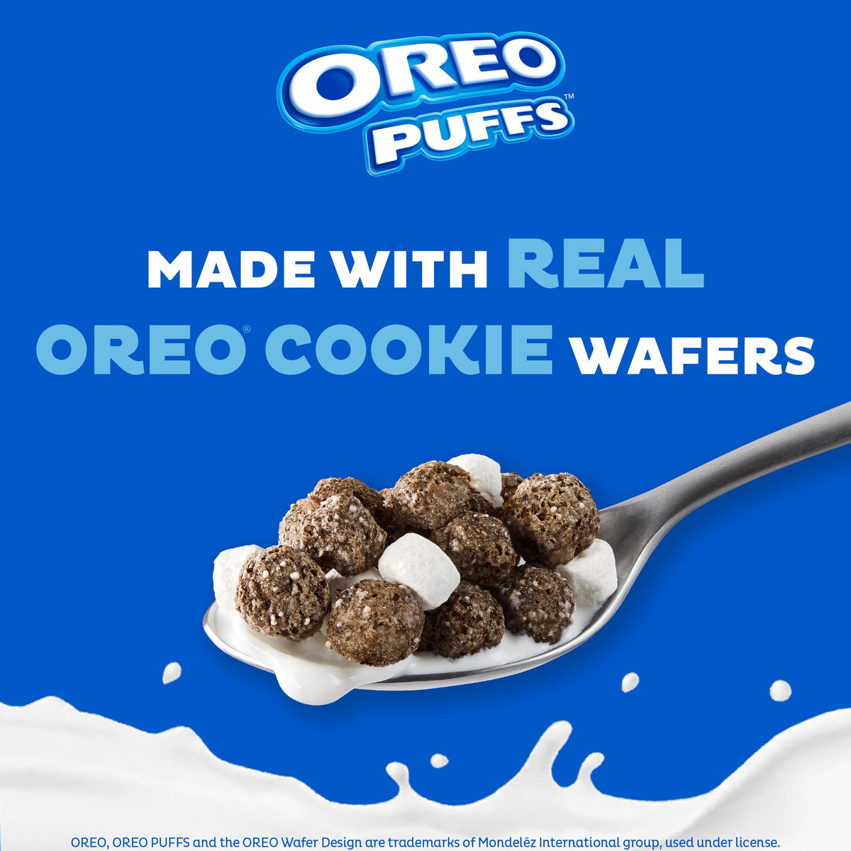 Post Oreo Puff Cereal Cup being poured with milk, a convenient on the go treat.