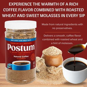 Boxed Postum 3x8oz packaging on kitchen counter, convenient supply