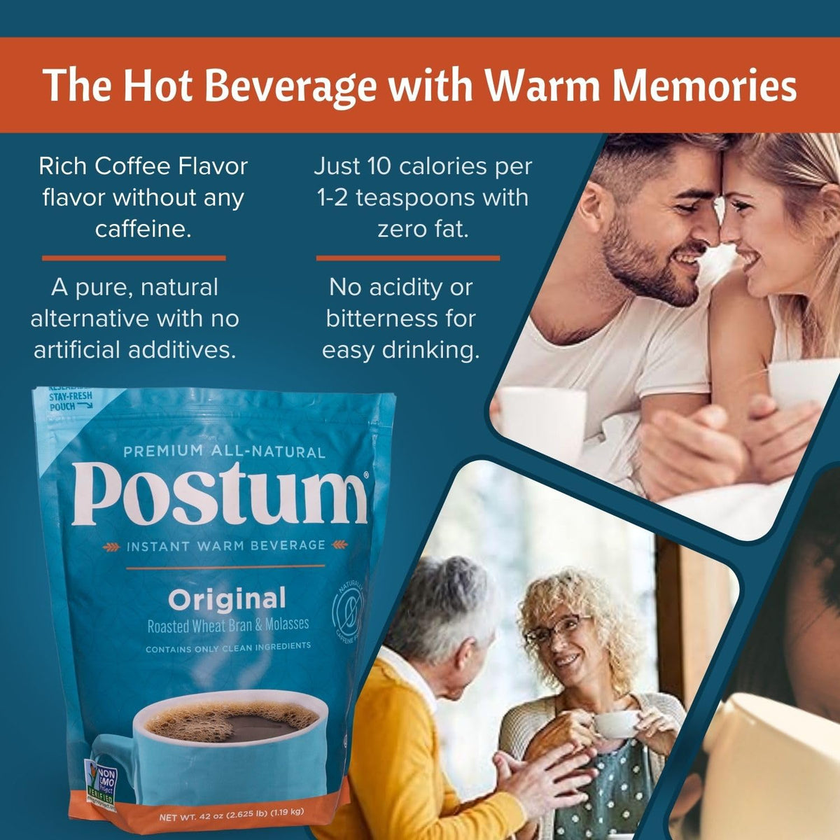 Postum Original cozy-cup evokes a comforting, non-stimulating beverage for any time.