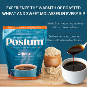 Postum Original dry-powder-spoon enables precise measurement for quick cups.
