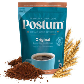 Postum Original roasted-wheat-bran shows a smooth, caffeine-free start to the day.