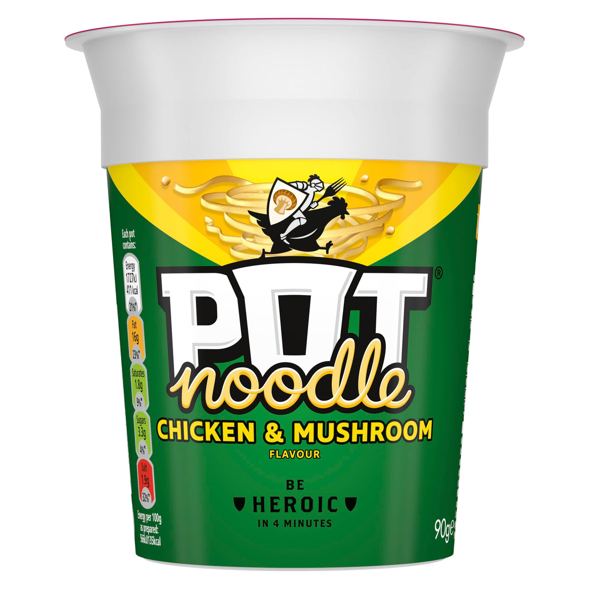 Pot Noodle Chicken and Mushroom served in a steaming bowl for a comforting quick meal