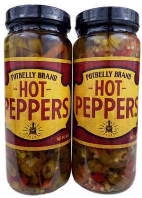 Potbelly hot peppers two jars pack: bright peppers in tangy brine ideal for sandwiches.