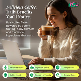POW Wonder Coffee with collagen visual highlights peptides for a balanced daily routine.