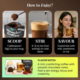 POW Wonder Coffee instant powder dissolves easily into hot or cold water.