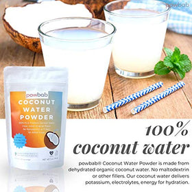 powbab coconut water powder dissolves instantly in water for smooth hydration.
