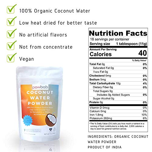 powbab coconut water powder is vegan and unsweetened for versatile hydration.