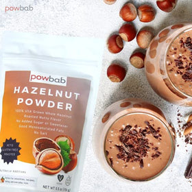 Powbab Hazelnut Powder in a baking dish ready for nutty batter