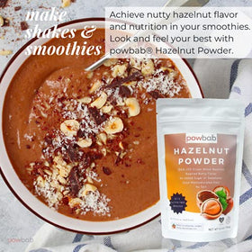 Powbab Hazelnut Powder measuring scoop for precise, unsweetened hazelnut flour
