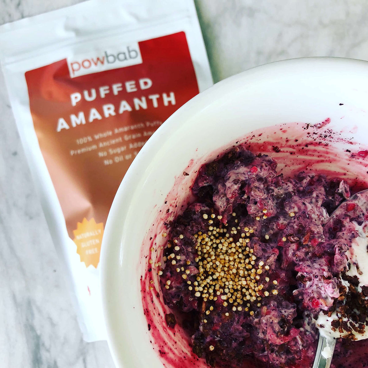 powbab Puffed Amaranth used in baking to add texture.