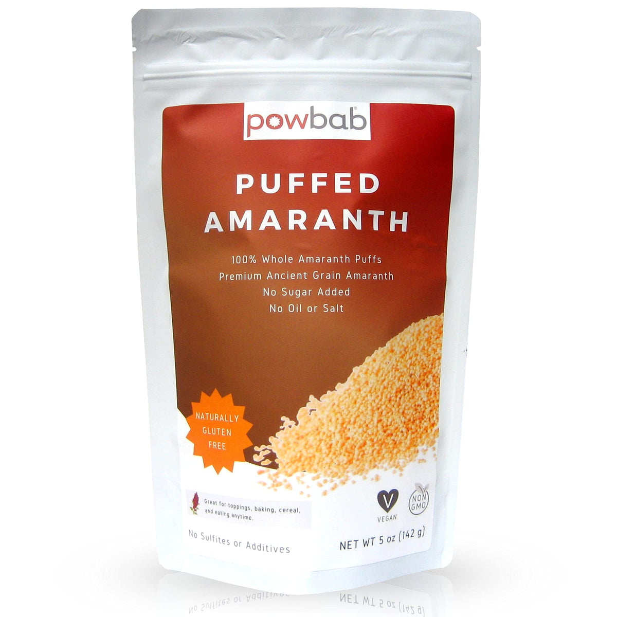 powbab Puffed Amaranth in a bowl as gluten-free breakfast topping.