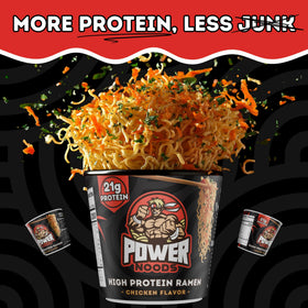 Power Noods broth detail captures savory herbs and dehydrated veggies.