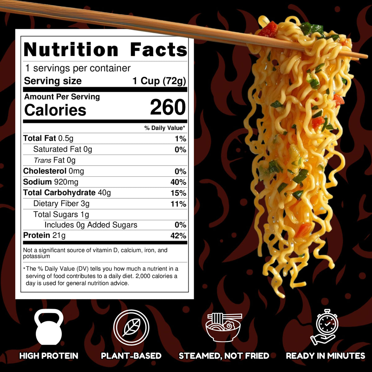 Power Noods ready in minutes with microwave prep.