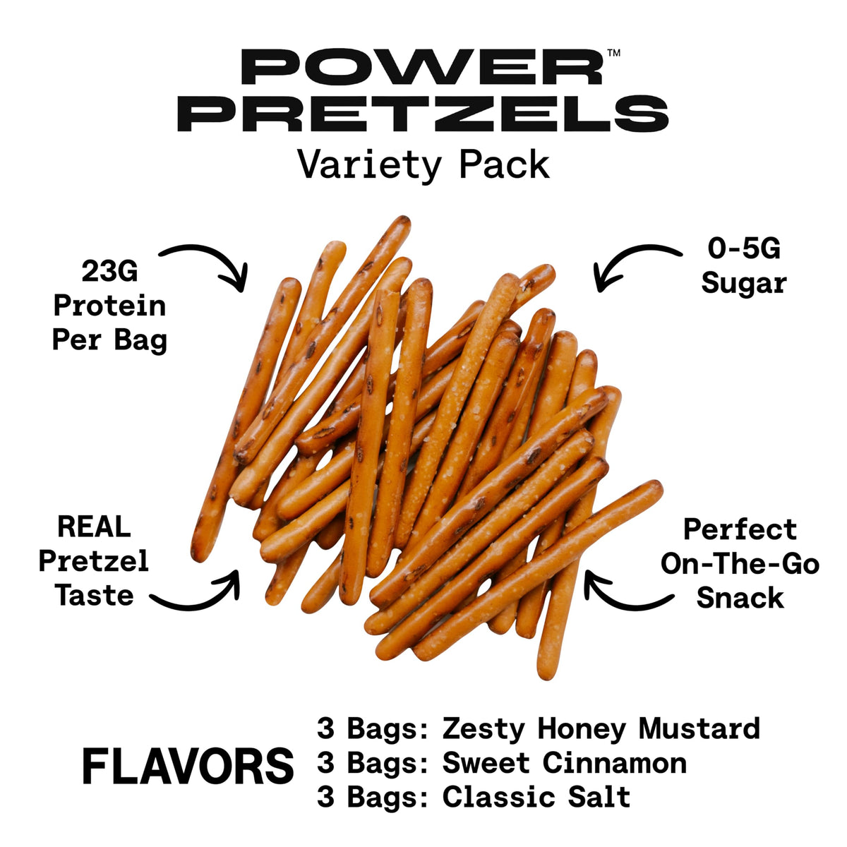 Power Pretzels cinnamon flavor bag close up