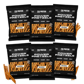 Power Pretzels protein sticks in a six-pack for a protein-packed vegan snack.