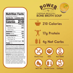 Power Provisions cheddar broccoli bone broth cup pouring hot water into the cup