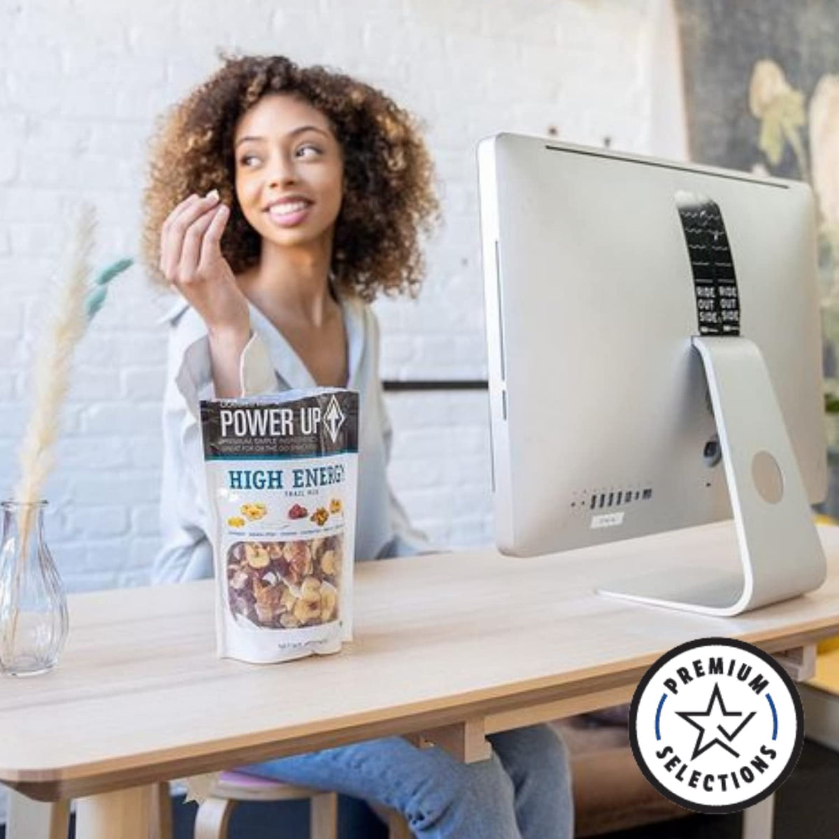 Power Up High Energy Trail Mix texture close-up focuses on banana chips and coconut