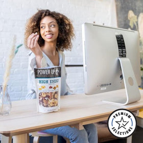 Power Up High Energy Trail Mix texture close-up focuses on banana chips and coconut