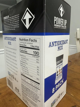 Power Up Premium Trail Mix Antioxidant with blueberries and dark chocolate, ideal for a flavorful pick-me-up.
