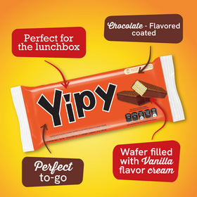 Pozuelo Yipy Wafers show a crunchy wafer texture paired with smooth vanilla cream.