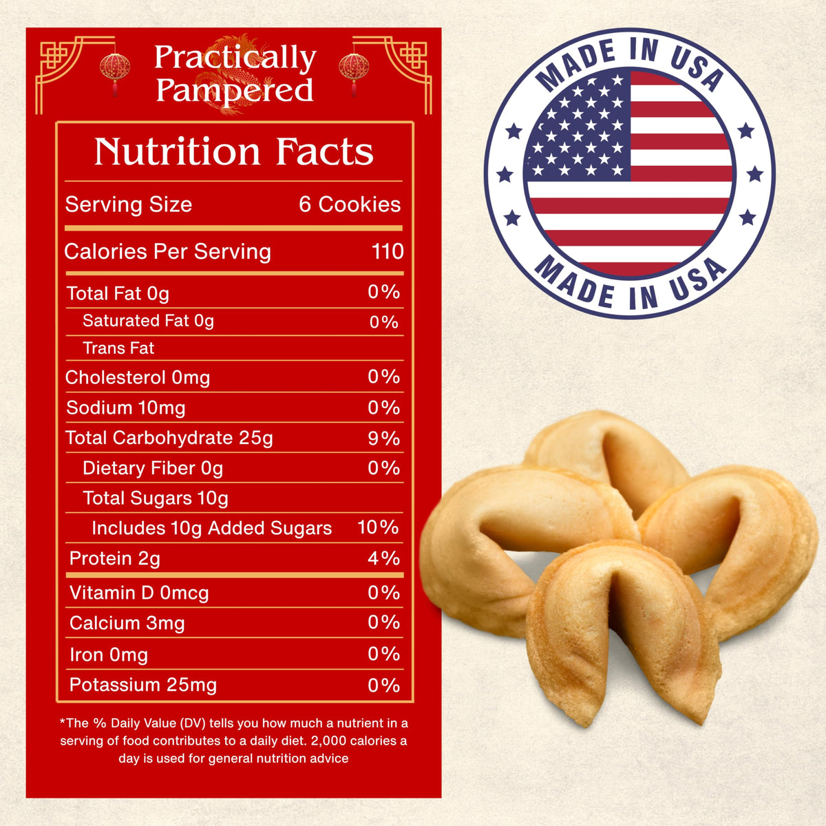 Practically Pampered Lunar New Year fortune cookies with festive inscriptions