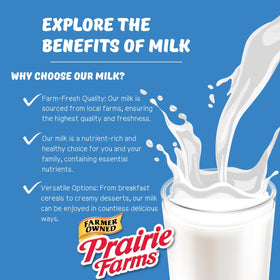 Prairie Farms 1% milk shows vitamin A and D content on the label.