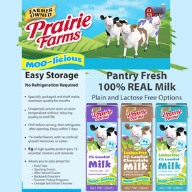 Prairie Farms 27-pack shelf-stable milk boxes for family pantry.
