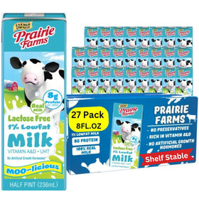 Prairie Farms lactose-free milk 8oz box for lactose-intolerant on-the-go use.