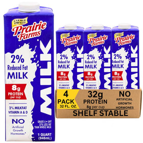 Prairie Farms 2% boxed UHT milk ready for pantry storage.