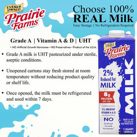 Prairie Farms 2% milk nutrition facts showing protein per serving.