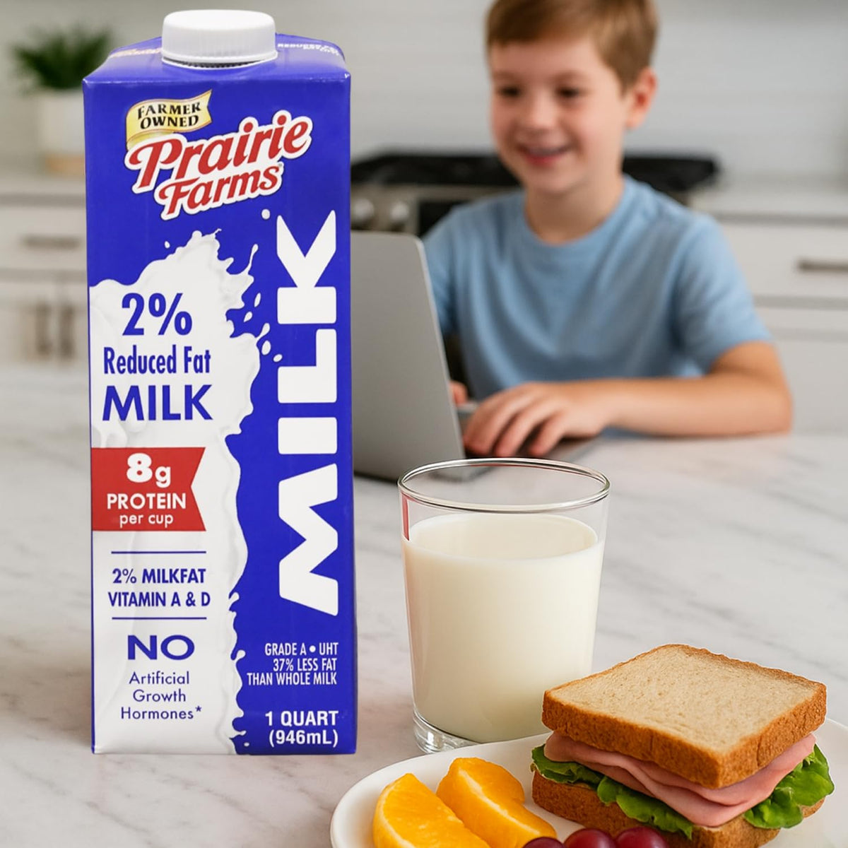 Prairie Farms 2% milk after opening kept refrigerated to maintain freshness.