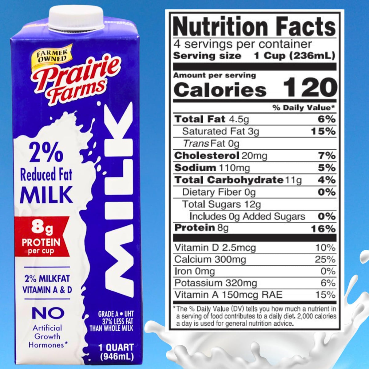 Prairie Farms 2% milk vitamin D label highlighting nutrients.
