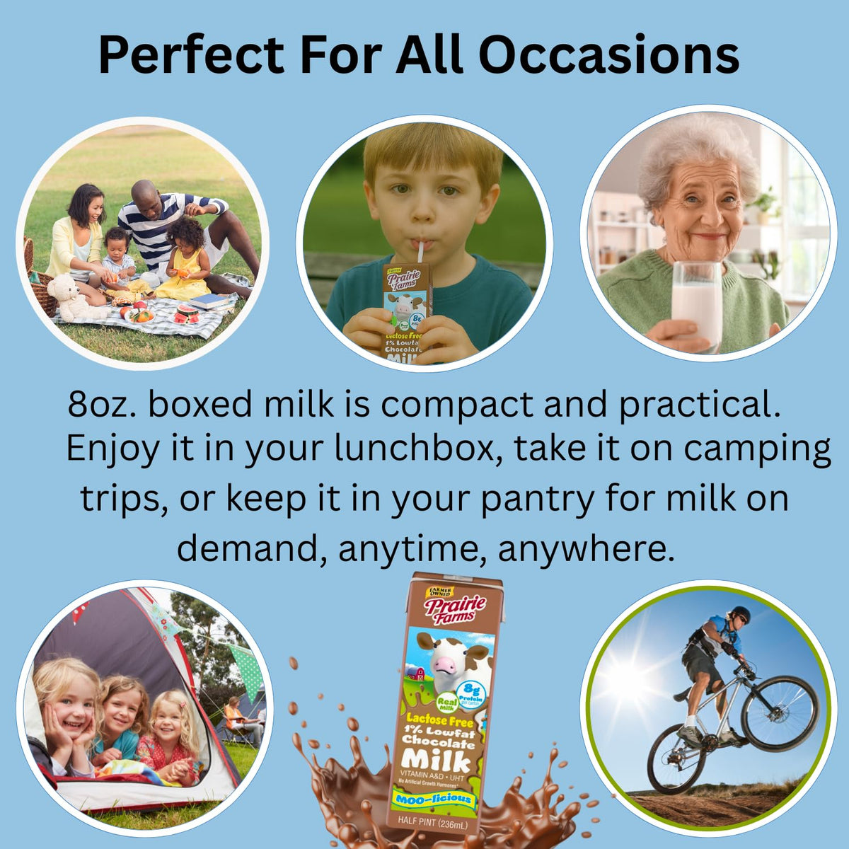 UHT pasteurized Prairie Farms milk box label signaling extended shelf life.