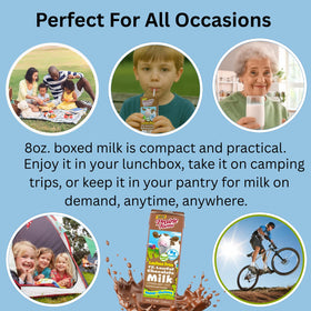 UHT pasteurized Prairie Farms milk box label signaling extended shelf life.