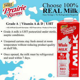 Prairie Farms Whole Milk box on pantry shelf, ready for everyday meals.
