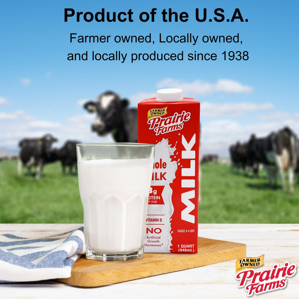 Vitamin D label visible on Prairie Farms Milk packaging.