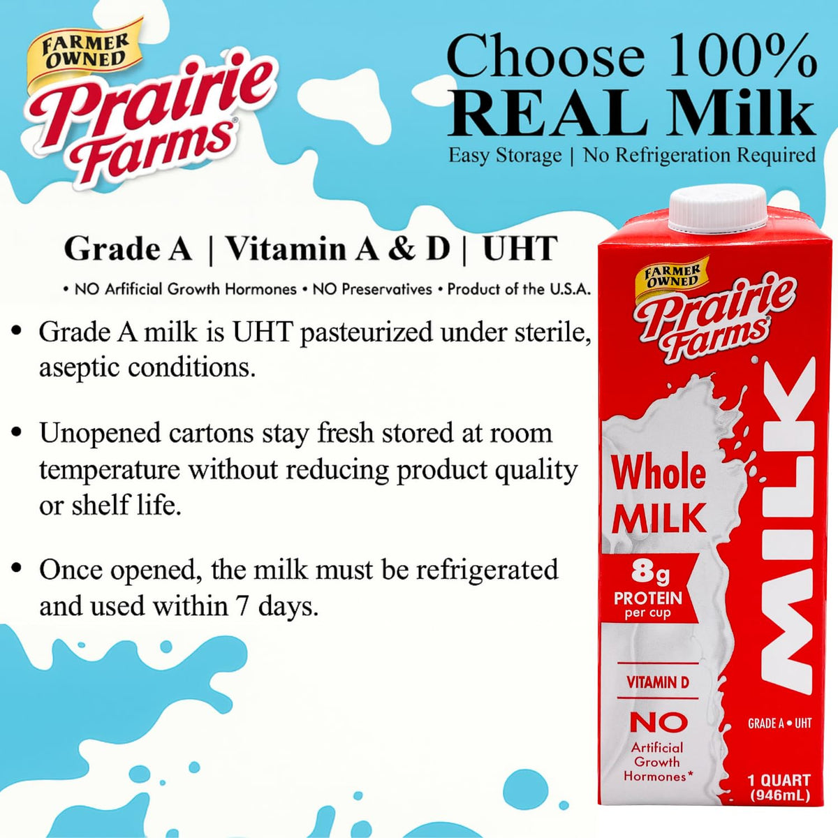 Prairie Farms Whole Milk vitamin D label highlights added nutrients