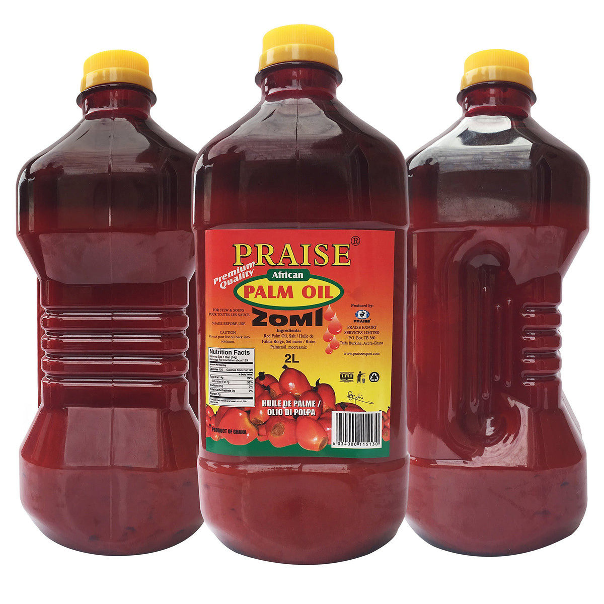 PRAISE Red Palm Oil 2-Liter bottle ready to pour for rich, versatile cooking.