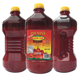 PRAISE Red Palm Oil 2-Liter bottle ready to pour for rich, versatile cooking.